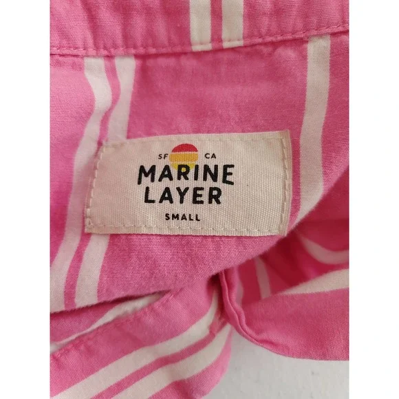 MARINE LAYER Pink White Stripe Button Down Shirt Relaxed Fit Women's‎ Small - Picture 3 of 11